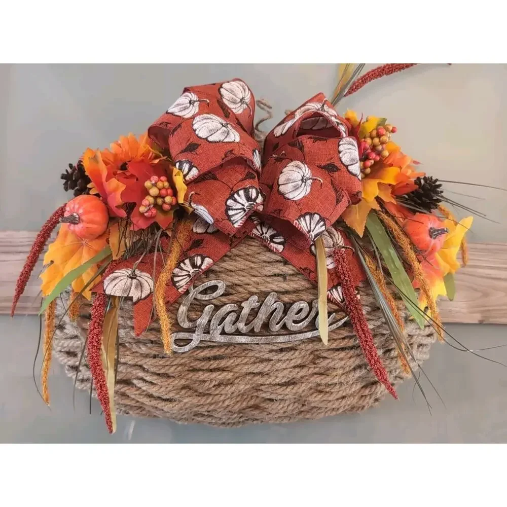 Handmade Door Decoration Orange Fall Autumn Pumpkins Gather Thanksgiving Rope